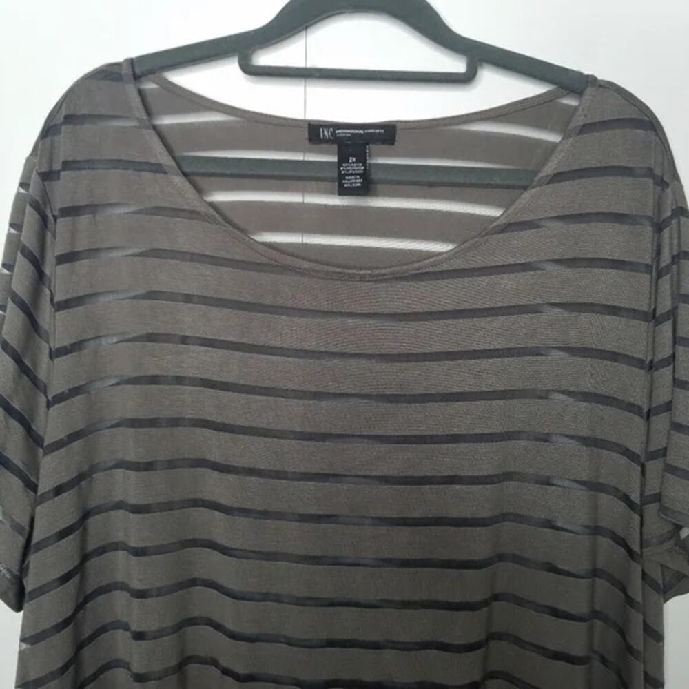 INC International Concepts Olive/Brown Sheer Stripe Tee Size M